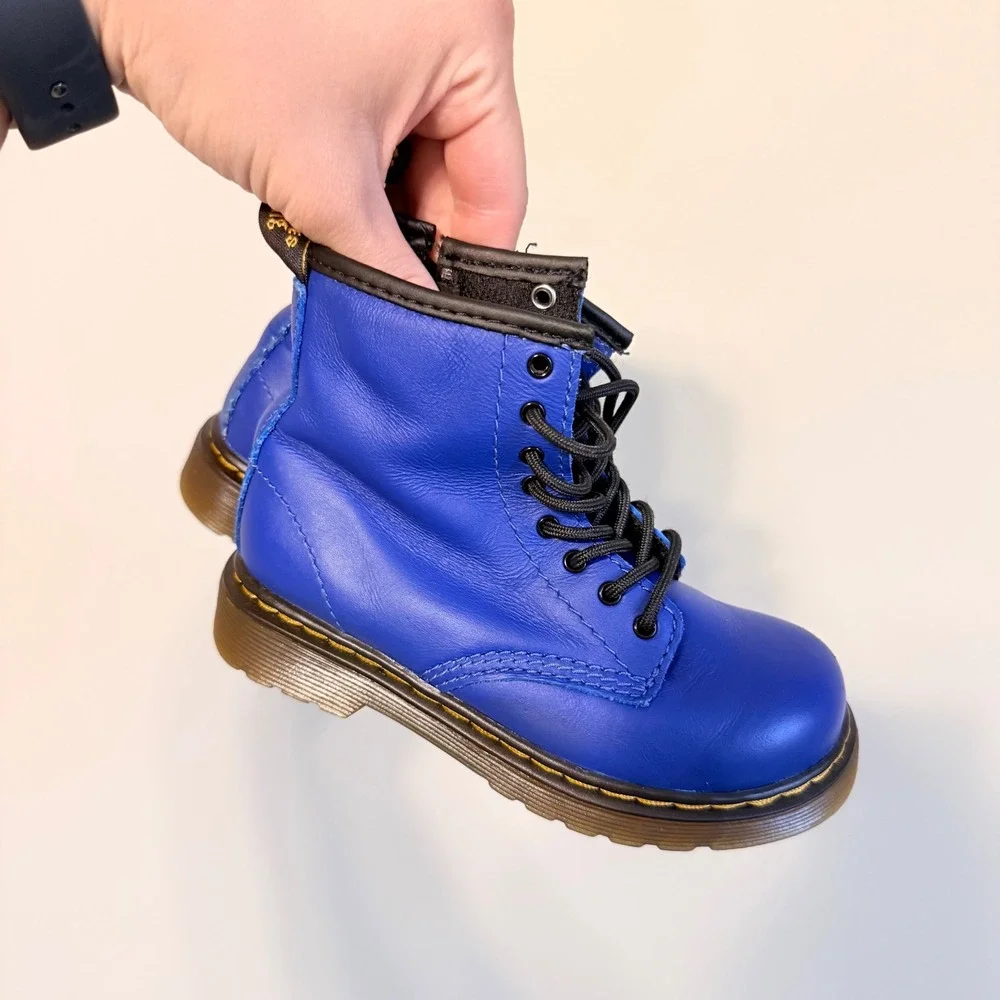 Dr. Martens 1460 T Toddler Blue Leather Lace Up Side Zip Boots Size 9 US 8 UK